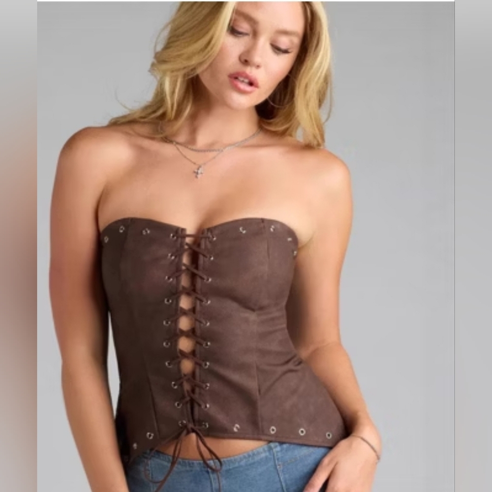 Windsor Chocolate Lace-Up Strapless Top
